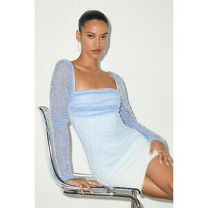 Lulus Glorious Persona Blue Ombre Beaded Mini Dress - Size XS